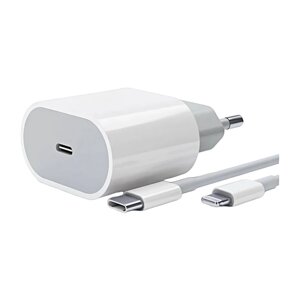 Сетевое зарядное устройство для айфона 20W / iPhone / iPad / AirPods / Адаптер + кабель Type-C-Ligtning / Быстрая зарядка 20Вт