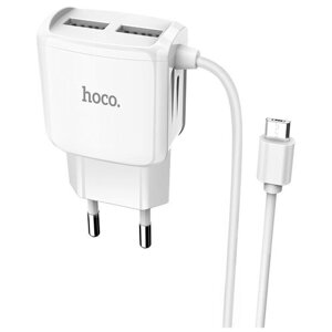 Сетевое зарядное устройство Hoco C59A Mega joy со встроенным кабелем MicroUSB, Global, белый