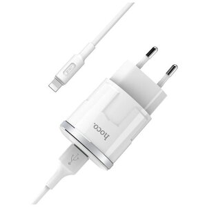 Сетевое зарядное устройство USB HOCO C37A (кабель Lightning, 2.4A) белый
