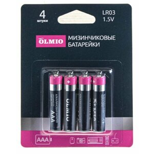 Щелочные батарейки Olmio AAA/LR03 4шт, блистер