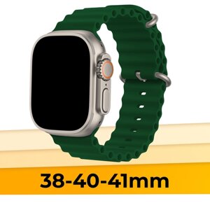 Силиконовый браслет Ocean Band на смарт часы Apple Watch 1-9, SE, 38-40-41 mm / Сменный ремешок для Эпл Вотч 1-9, СЕ / Зеленый