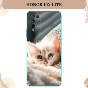Силиконовый чехол "Белый шкодливый котенок" на Honor 10X Lite / Хонор 10Х Лайт