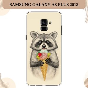 Силиконовый чехол "Енот с мороженым" на Samsung Galaxy A8 Plus 2018 / Самсунг Галакси A8 Плюс