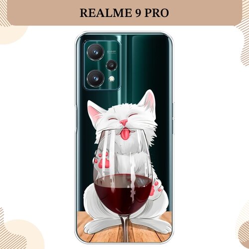 Силиконовый чехол "Кот с бокалом" на Realme 9 Pro/9 5G / Реалми 9 Про/ 5G, прозрачный