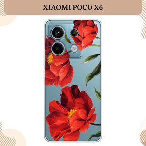 Силиконовый чехол "Красные маки" на Xiaomi Poco X6 / Поко X6, прозрачный