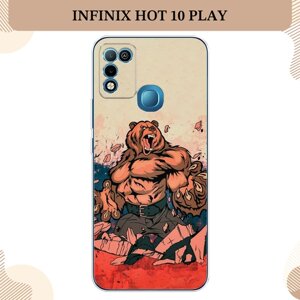 Силиконовый чехол "Медведь с флагом РФ" на Infinix HOT 10 Play/HOT 11 Play / Инфиникс Хот 10 Плей/Хот 11 Плей