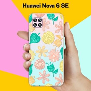 Силиконовый чехол на Huawei nova 6 SE Узор из цветов / для Хуавей Нова 6 СЕ