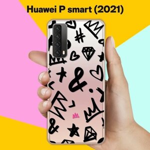 Силиконовый чехол на Huawei P smart 2021 Узор черный / для Хуавей Пи Смарт 2021