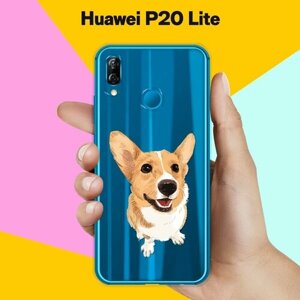 Силиконовый чехол на Huawei P20 Lite Серый корги / для Хуавей П20 Лайт