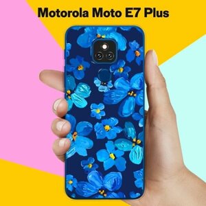 Силиконовый чехол на Motorola Moto E7 Plus Синие цветы / для Моторола Мото Е7 Плюс