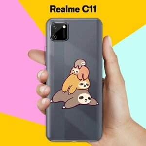 Силиконовый чехол на realme C11 3 ленивца / для Реалми С11