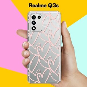 Силиконовый чехол на Realme Q3s Розовые сердца / для Реалми Ку3 С