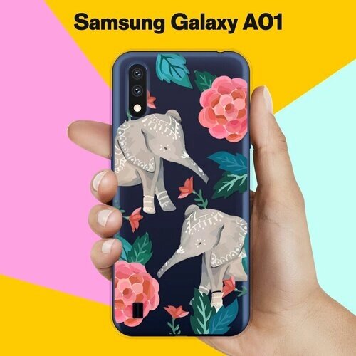 Силиконовый чехол на Samsung Galaxy A01 Слоны / для Самсунг Галакси А01