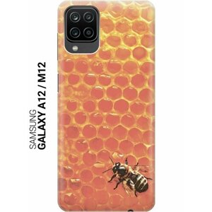 Силиконовый чехол на Samsung Galaxy A12, M12, Самсунг А12, М12 с принтом "Соты и пчела"