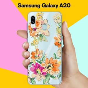 Силиконовый чехол на Samsung Galaxy A20 Оранжевые цветы / для Самсунг Галакси А20
