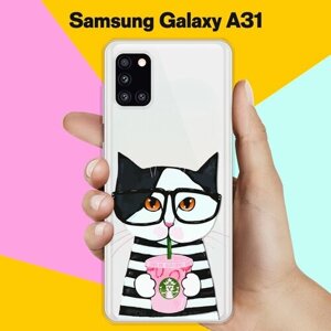 Силиконовый чехол на Samsung Galaxy A31 Кот с кофе / для Самсунг Галакси А31