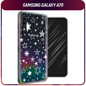 Силиконовый чехол на Samsung Galaxy A70 / Самсунг Галакси A70 "Звездочки графика белая", прозрачный