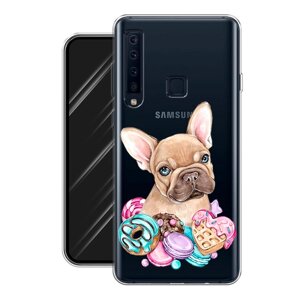 Силиконовый чехол на Samsung Galaxy A9 2018 / Самсунг Галакси A9 "Бульдог и сладости", прозрачный