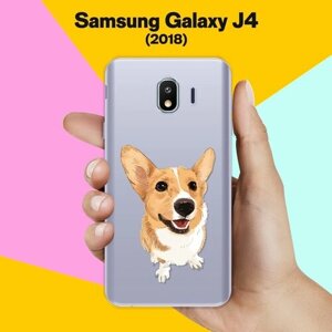 Силиконовый чехол на Samsung Galaxy J4 (2018) Серый корги / для Самсунг Галакси Джей 4 2018