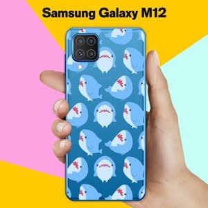 Силиконовый чехол на Samsung Galaxy M12 Акулы / для Самсунг Галакси М12