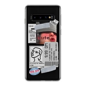 Силиконовый чехол на Samsung Galaxy S10 Plus / Самсунг Галакси S10 Плюс "Cute girl collage", прозрачный