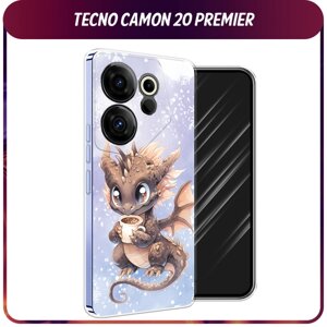 Силиконовый чехол на Tecno Camon 20 Premier / Техно Камон 20 Премьер "Дракончик с кружкой тёмный"