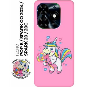 Силиконовый чехол на Tecno Pop 8 / Spark Go 2024 / Spark 20 / 20C с рисунком "Unicorn and candy" Soft Touch розовый