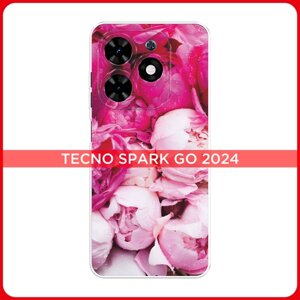 Силиконовый чехол на Tecno Spark Go 2024/Spark 20C / Текно Спарк Го 2024/Спарк 20C Пионы розово-белые