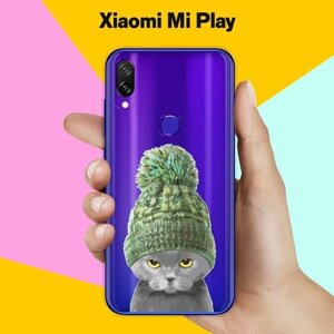 Силиконовый чехол на Xiaomi Mi Play Серый кот / для Сяоми Ми Плей