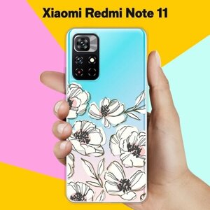 Силиконовый чехол на Xiaomi Redmi Note 11 Белые цветы / для Сяоми Редми Ноут 11 5 Джи