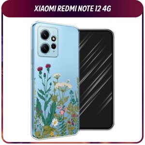 Силиконовый чехол на Xiaomi Redmi Note 12 4G / Сяоми Редми Ноут 12 4G "Дикие полевые цветы", прозрачный