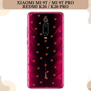 Силиконовый чехол "Red hearts" на Xiaomi Redmi K20/K20 Pro/Mi 9T/9T Pro / Сяоми Редми К20, прозрачный