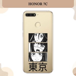 Силиконовый чехол "Tokyo girls" на Honor 7C/7A Pro/Huawei Y6 Prime 2018 / Хонор 7С/7А Про/Хуавей Y6 Prime 2018, прозрачный