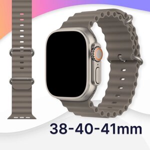 Силиконовый ремешок Ocean Band на смарт часы Apple Watch 1-9, SE, 38-40-41 мм / Сменный браслет для Эпл Вотч 1, 2, 3, 4, 5, 6, 7, 8, 9, СЕ / Серый