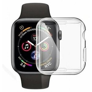 Силиконовый защитный чехол (кейс) Apple Watch Series 1 2 3 (Эпл Вотч) 38 мм для экрана/дисплея и корпуса противоударный бампер мягкий прозрачный