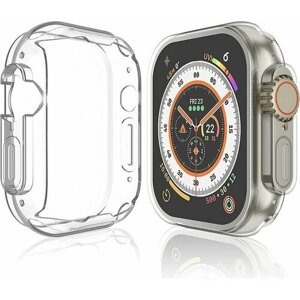 Силиконовый защитный чехол кейс Apple Watch Series Ultra Эпл Вотч ультра 49 мм для экрана дисплея и корпуса противоударный бампер мягкий прозрачный