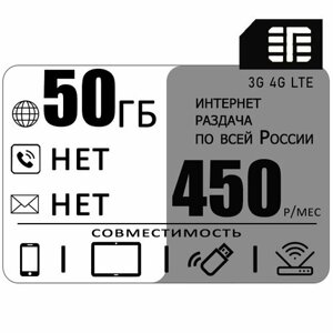 Сим карта 50 гб интернета 3G / 4G за 450 руб/мес + любые модемы, роутеры, планшеты, смартфоны + раздача + торренты.