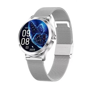 Смарт-часы умные наручные Double A Smart Watch LW женские, круглые, водонепроницаемые, серебристые