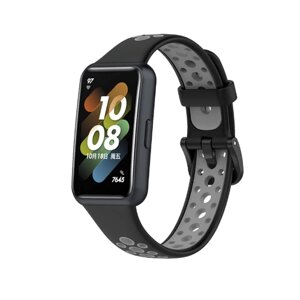 Сменный, гипоаллергенный, силиконовый ремешок-браслет MyPads Hypo для умных смарт-часов Huawei Honor Band 7 черно-серый