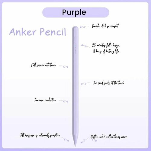 Стилус для планшета Anker Pencil емкостный, магнитный, Bluetooth 5.3 - Pink
