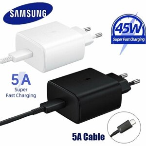 Сзу samsung оригинал super fast charge 45W 3A USB-C + кабель type-C - type-C 5A (EP-TA845XBEG) белый
