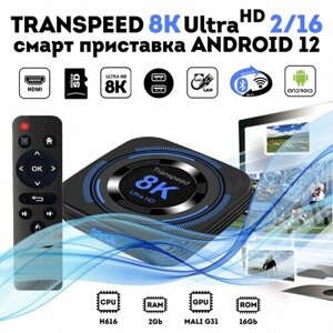 ТВ-приставка Transpeed 8k ultra hd 2/16 Гб Android 12, Wi-Fi, поддержка 8K видео, 4K