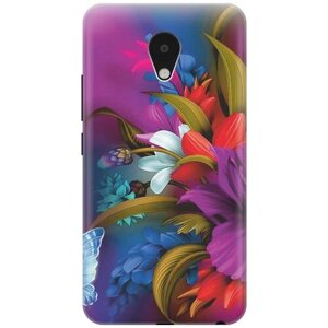 Ультратонкий силиконовый чехол-накладка для Meizu M5 с принтом "Фантастические цветы"