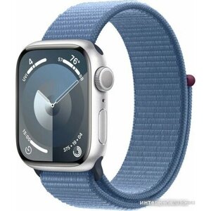 Умные часы Apple Watch Series 9 41 мм (алюминиевый корпус, серебристый/зимний синий, нейлоновый ремешок)