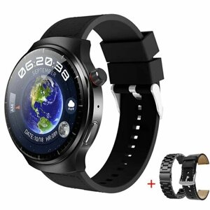 Умные часы Круглые Smart Watch HW6 MAX, черные, 3 ремешка, в подарочной упаковке