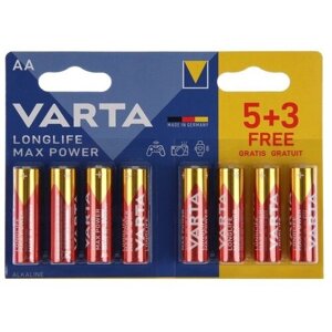 Varta Батарейка алкалиновая Varta LongLife Power, AA, LR6-8BL, 1.5В, блистер, 8 шт.