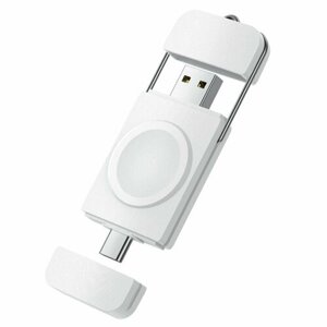 Зарядное беспроводное устройство Type-C + USB для Apple Watch SE Series 1-8 - белое