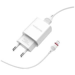 Зарядное устройство Borofone BA20A Sharp 1xUSB 2.1A + кабель Lightning White