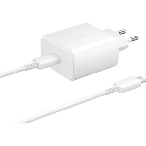 Зарядное устройство для Samsung с кабелем USB Type-C / Адаптер питания Super Fast Charging 45W / Супер быстрая зарядка 45W / Белый