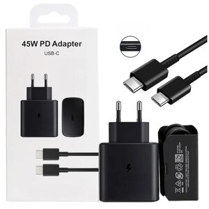 Зарядное устройство для Samsung с кабелем USB Type-C / Адаптер питания Super Fast Charging 45W / Супер быстрая зарядка 45W / цвет чёрный